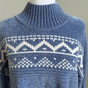 Christian Siriano Nordic Blue and Cream Turtleneck Sweater